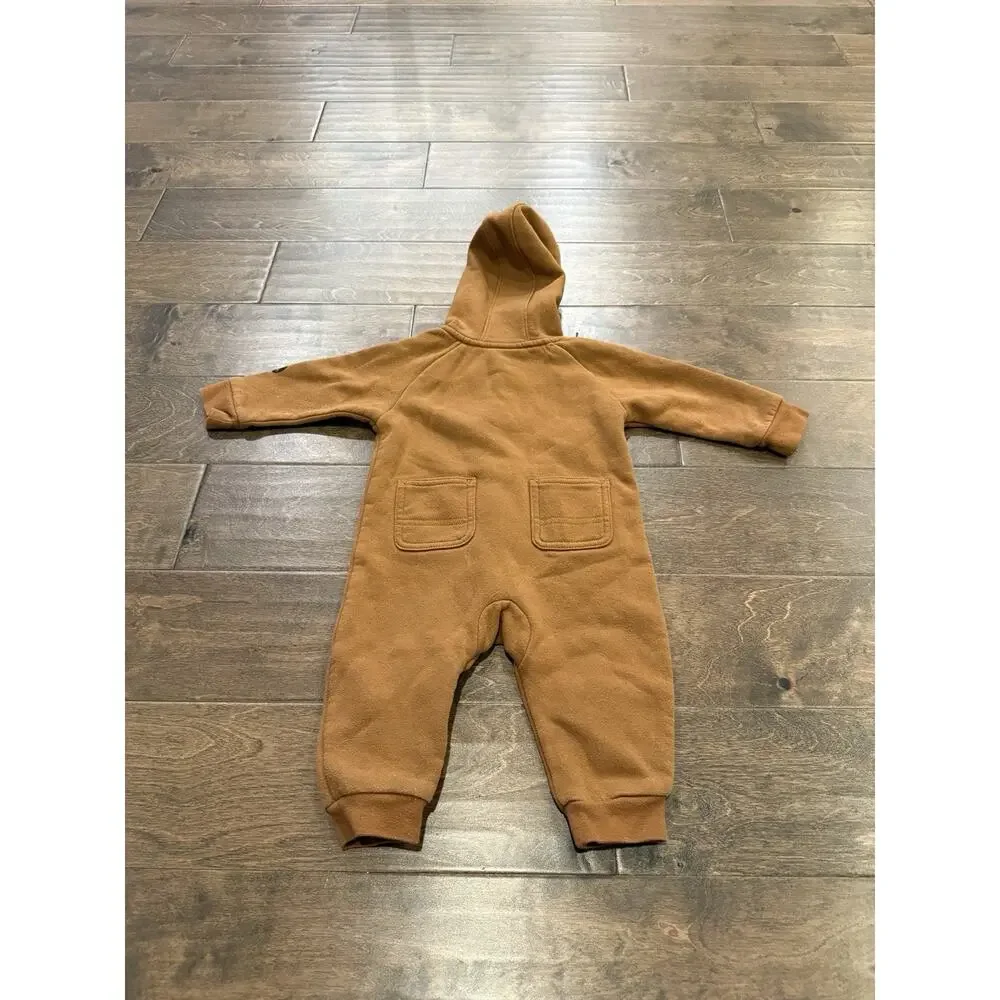 Carhartt Baby Unisex Brown Fleece Hooded Full Zip Coverall Jumpsuit Size 6M